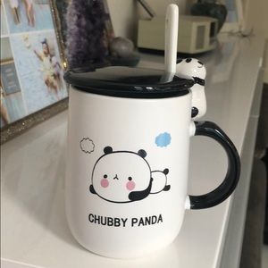 Panda cup with stirring spoon and cover